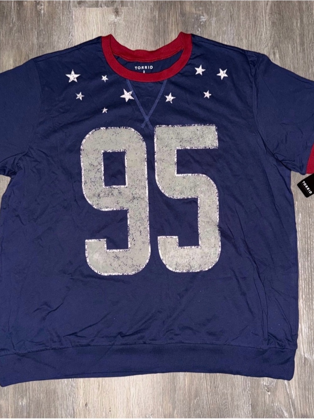 torrid Navy Tee with Silver Sequin '95 and Red Trim